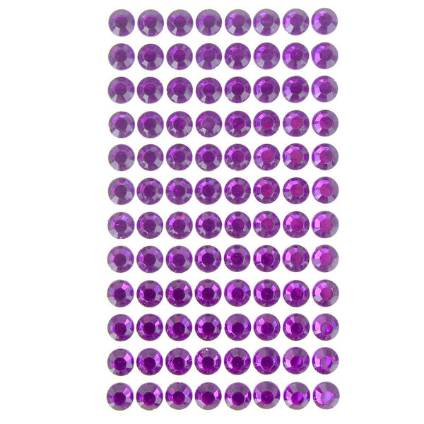 Round Adhesive Diamond Gem Stickers, Purple, 10mm
