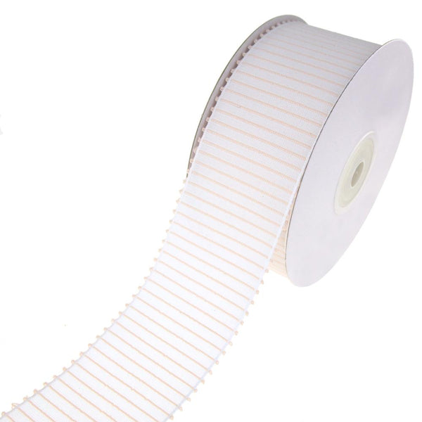 Decorative Vertical Lines Woven Ribbon, White, 1-1/2-Inch, 10-Yard