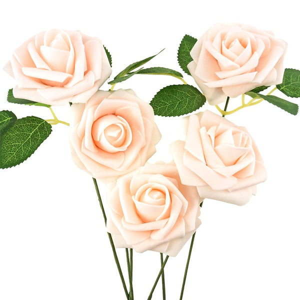 Latex Foam Artificial Rose Stems, Blush, 9-1/4-Inch, 25-Count