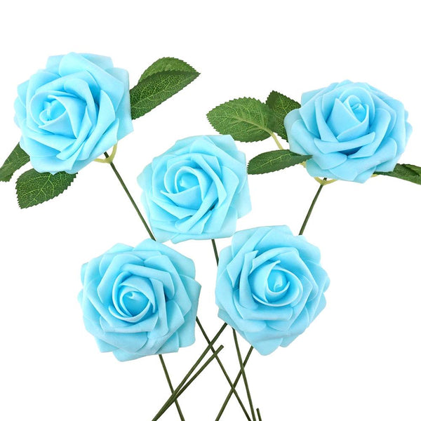 Latex Foam Artificial Rose Stems, Light Blue, 9-1/4-Inch, 25-Count