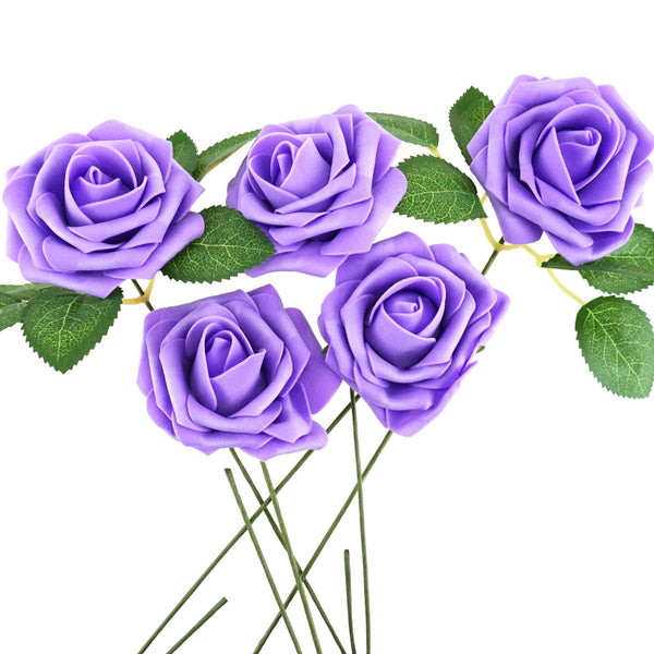 Latex Foam Artificial Rose Stems, Lavender, 9-1/4-Inch, 25-Count
