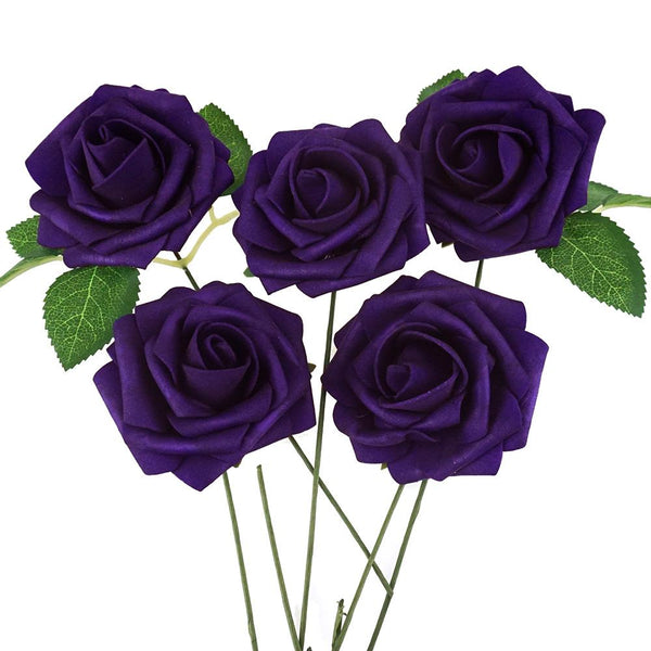 Latex Foam Artificial Rose Stems, Purple, 9-1/4-Inch, 25-Count