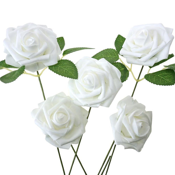 Latex Foam Artificial Rose Stems, White, 9-1/4-Inch, 25-Count