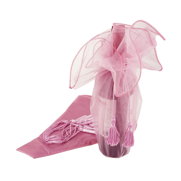 Organza Wine Bottle Wrap with Cord Tassel, 6-Count, 28-Inch, Rosy Mauve