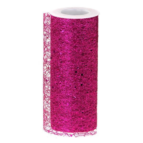 Glitter Confetti Mesh Roll, 6-Inch, 10-Yard, Fuchsia