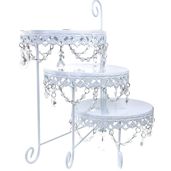 Three Layer Round Metal Cake Stand, White, 15-Inch
