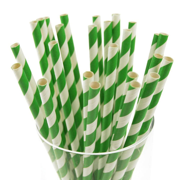 Candy Striped Paper Straws, 7-3/4-inch, 25-Piece, Emerald Green/White