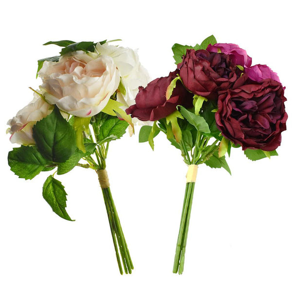 Artificial Peony and Sedum Bouquet, 11-Inch