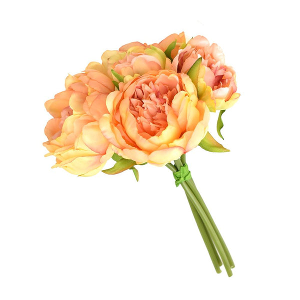 Artificial Peony Bouquet, Coral, 9-1/2-Inch, 5-Piece