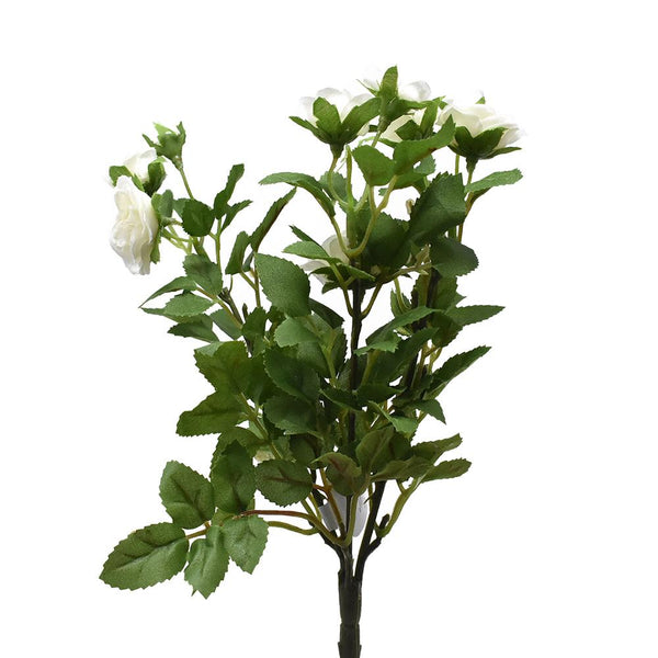 Artificial Mini Rose Bush Spray, Cream, 10-Inch