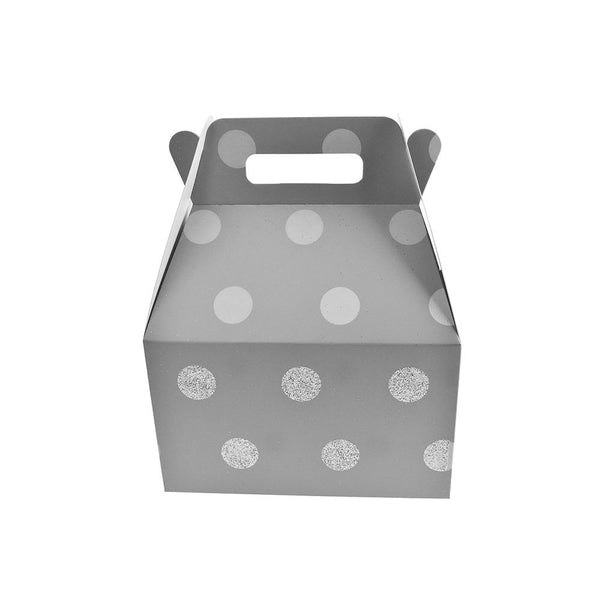 Glitter Polka Dot Cardboard Favor Box, 5-1/4-inch, 4-Count, Silver
