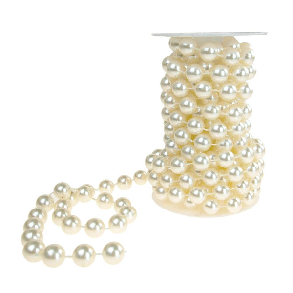 Round Plastic Pearl Bead Ribbon Spool, Ivory, 14mm, 5-Yard