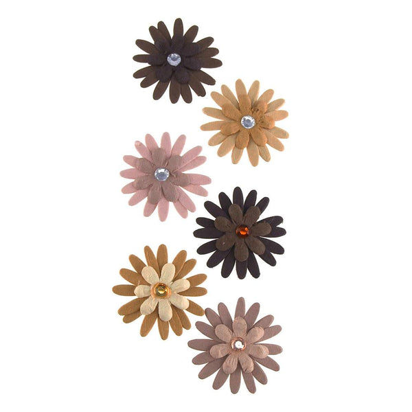 Self Adhesive Paper Flowers 3D, 1-1/2-Inch, 6-Count, Almond Mocha