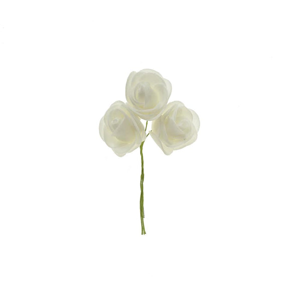 Foam Rose Flower with Wire, White, 2-Inch, 9-Count