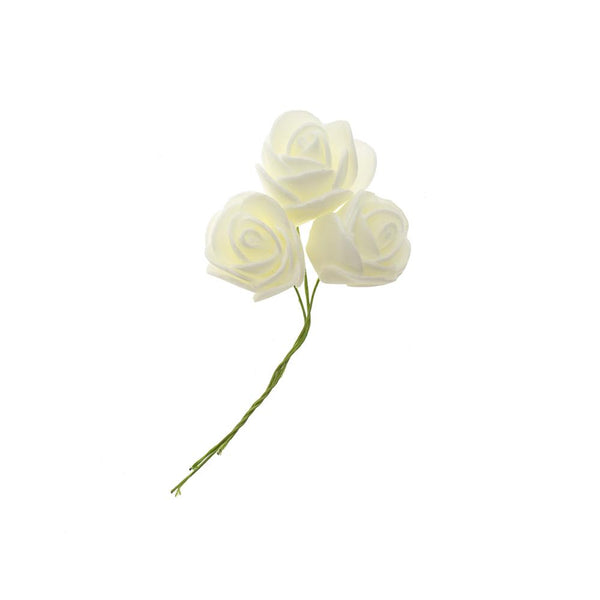 Foam Rose Flower with Wire, Ivory, 2-Inch, 9-Count
