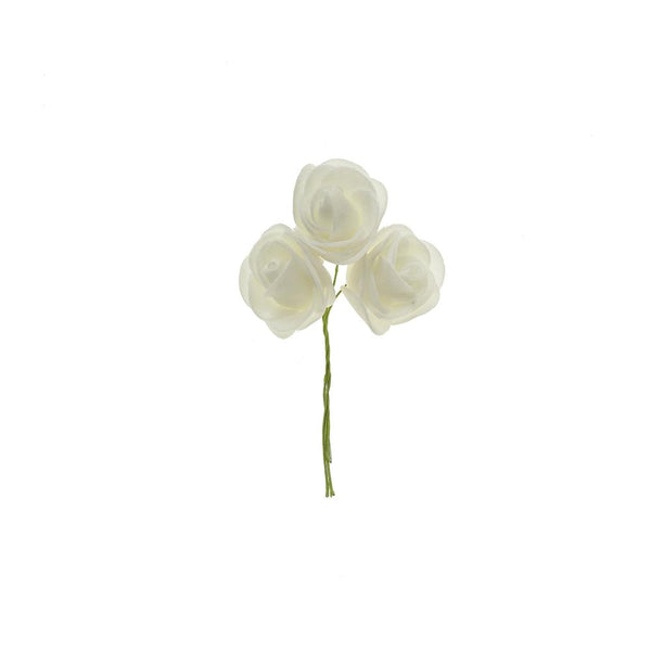 Foam Rose Flower with Wire, White, 1-1/2-Inch, 12-Count
