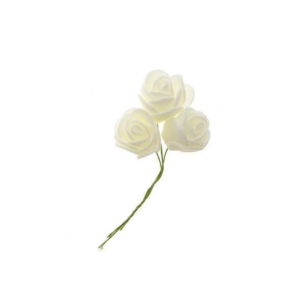Foam Rose Flower with Wire, Ivory, 1-1/2-Inch, 12-Count