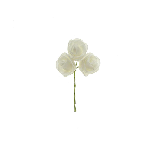 Foam Rose Flower with Wire, White, 1-1/4-Inch, 12-Count