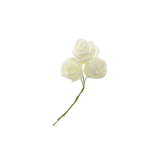 Foam Rose Flower with Wire, Ivory, 1-1/4-Inch, 12-Count