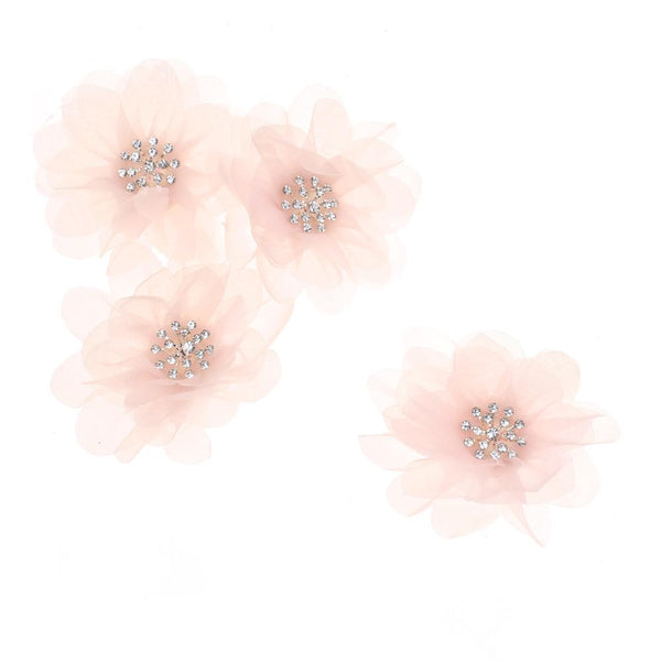Sheer Rhinestone Center Tulle Flower, 3-1/2-Inch, 12-Count, Blush