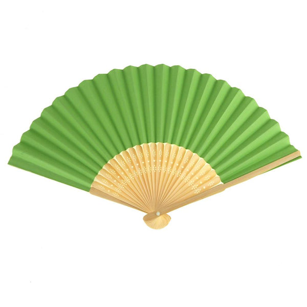 Paper Folding Hand Fan w/ Wooden Handle, 8-Inch, Lime
