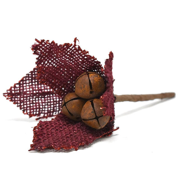 Glitter Burlap Poinsettia Bells and Stem, 6-Inch, Burgundy