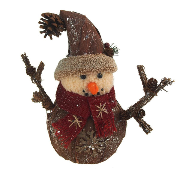 Small Tree Skin Snowman with Cap Hat Christmas Decoration, 10-Inch