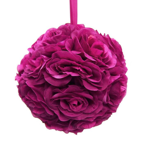 Silk Flower Kissing Balls Wedding Centerpiece, 10-inch, Fuchsia