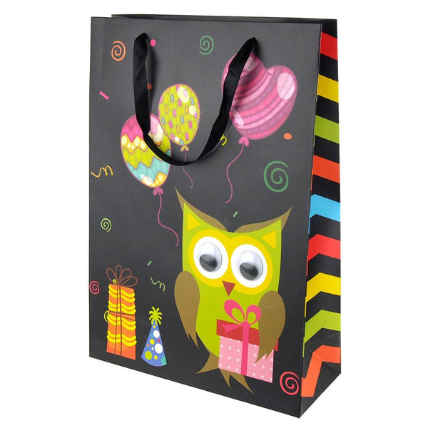 Googly Eyes Owl Balloons Baby Shower Paper Gift Bag, Black, 16-Inch