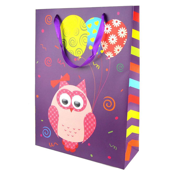 Googly Eyes Owl Balloons Baby Shower Paper Gift Bag, Purple, 16-Inch