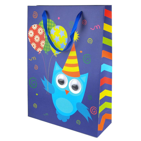 Googly Eyes Owl Balloons Baby Shower Paper Gift Bag, Blue, 16-Inch