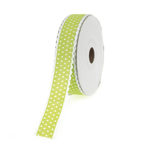 Polka Dot Picot-edge Polyester Ribbon, 7/8-Inch, 25 Yards, Apple Green
