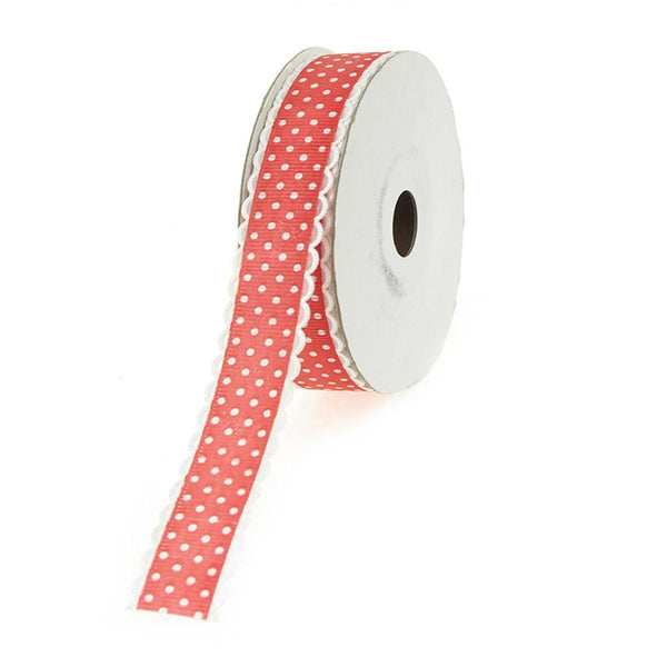 Polka Dot Picot-edge Polyester Ribbon, 7/8-Inch, 25 Yards, Hot Pink