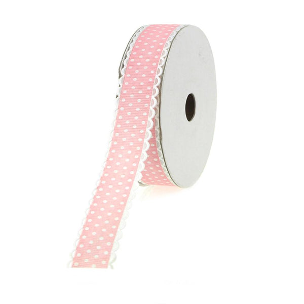 Polka Dot Picot-edge Polyester Ribbon, 7/8-Inch, 25 Yards, Light Pink