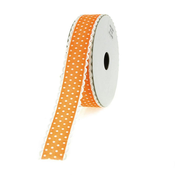 Polka Dot Picot-edge Polyester Ribbon, 7/8-Inch, 25 Yards, Orange