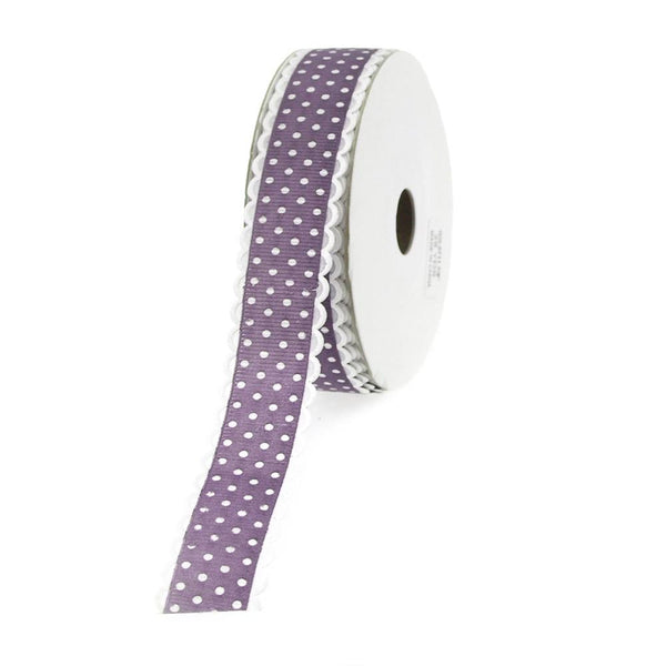 Polka Dot Picot-edge Polyester Ribbon, 7/8-Inch, 25 Yards, Purple