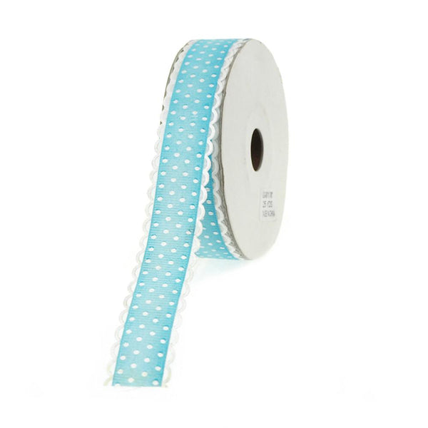 Polka Dot Picot-edge Polyester Ribbon, 7/8-Inch, 25 Yards, Turquoise