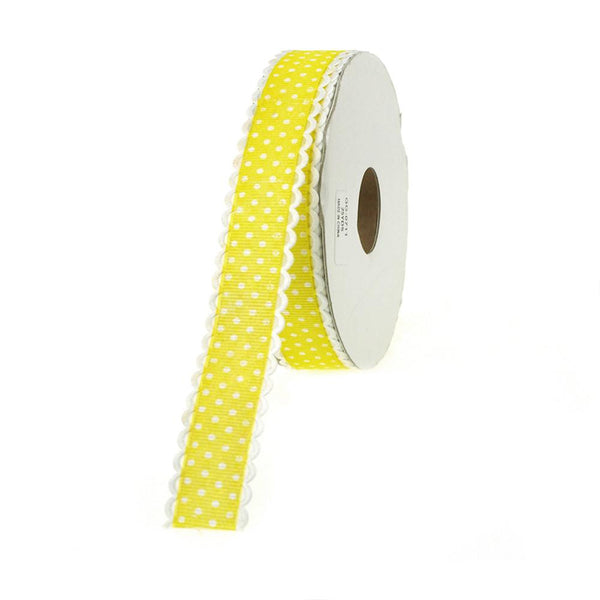 Polka Dot Picot-edge Polyester Ribbon, 7/8-Inch, 25 Yards, Yellow