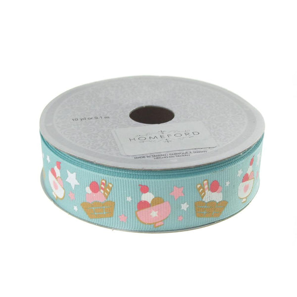 Ice Cream Sundae Grosgrain Ribbon, 7/8-Inch, 10 yards, Aqua
