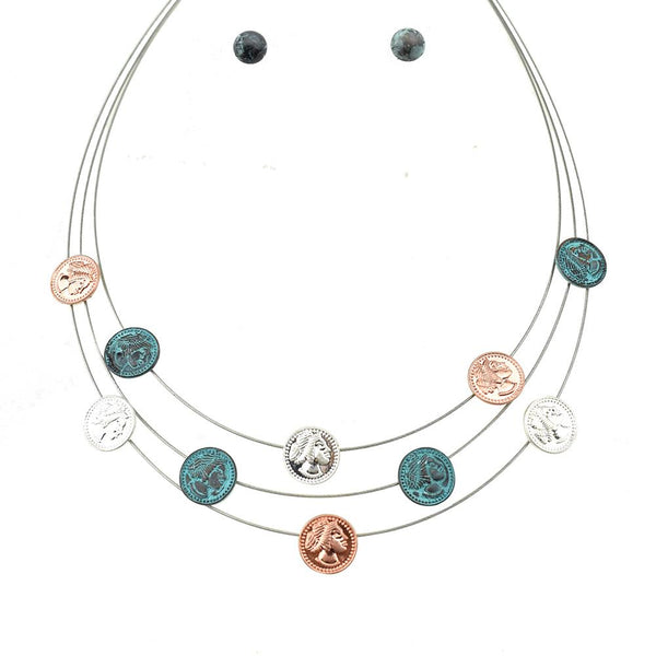 Fish Wire with Coins Necklace Set, Multicolor