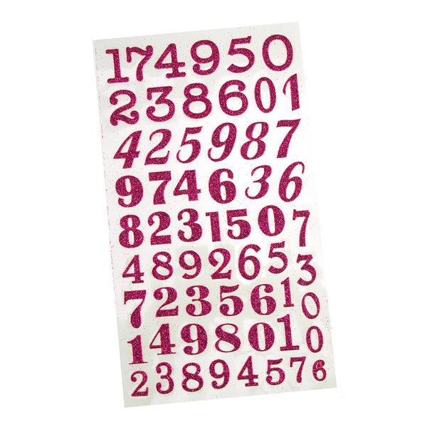 Glitter Number Stickers Three Styles, 3/4-Inch, 60-count, Fuchsia