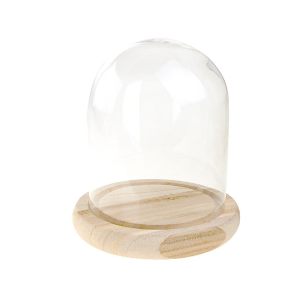 Clear Glass Dome Display with Wooden Base, 5-3/4-Inch