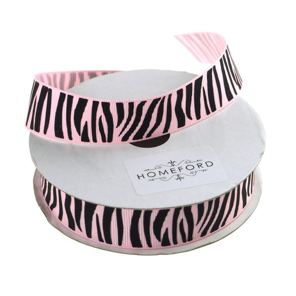 Zebra Print Grosgrain Ribbon, 7/8-Inch, 10 Yards Pink