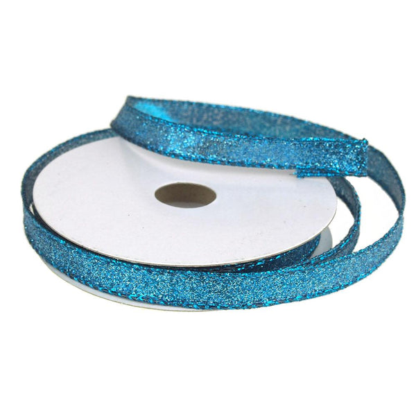 Metallic Glitter Wired Christmas Ribbon, Ice Blue, 3/8-Inch, 10 Yards