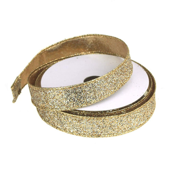 Metallic Glitter Wired Christmas Ribbon, Gold/Silver, 7/8-Inch, 10 Yards
