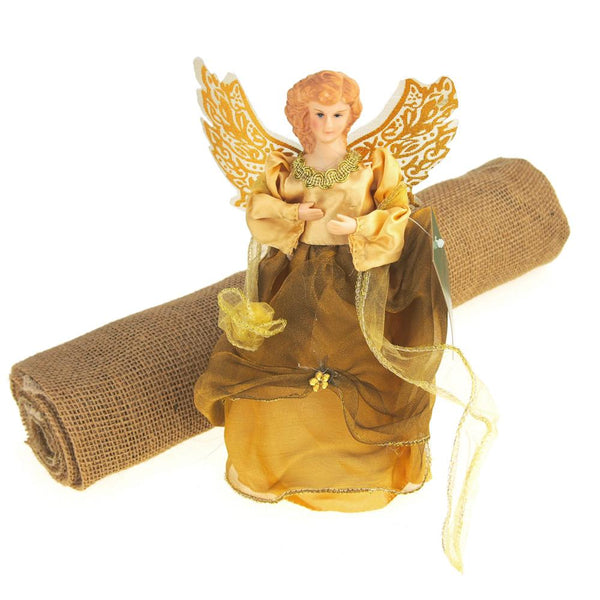 Christmas Tree Skirt Bundle with Angel Tree Topper, Gold, 2-Piece Set