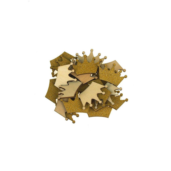Royal Crown Glitter Wood Favors, 1-1/2-Inch, Gold, 25-Piece