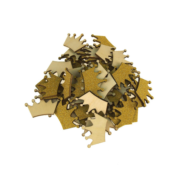 Royal Crown Glitter Wood Favors, 1-1/2-Inch, Gold, 50-Piece