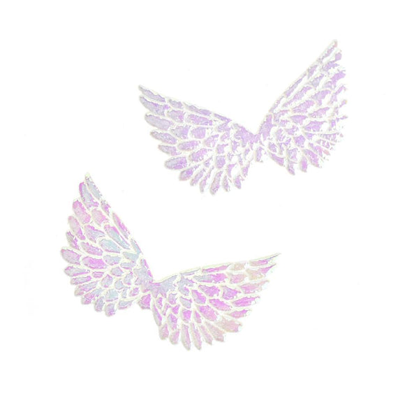 Holographic Embossed Angel Wing Party Favor Embellishments, 1-1/2-Inch, 6-Count, White