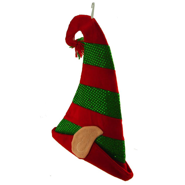 Sequin Print Polyester Christmas Elf Hat, 17-Inch